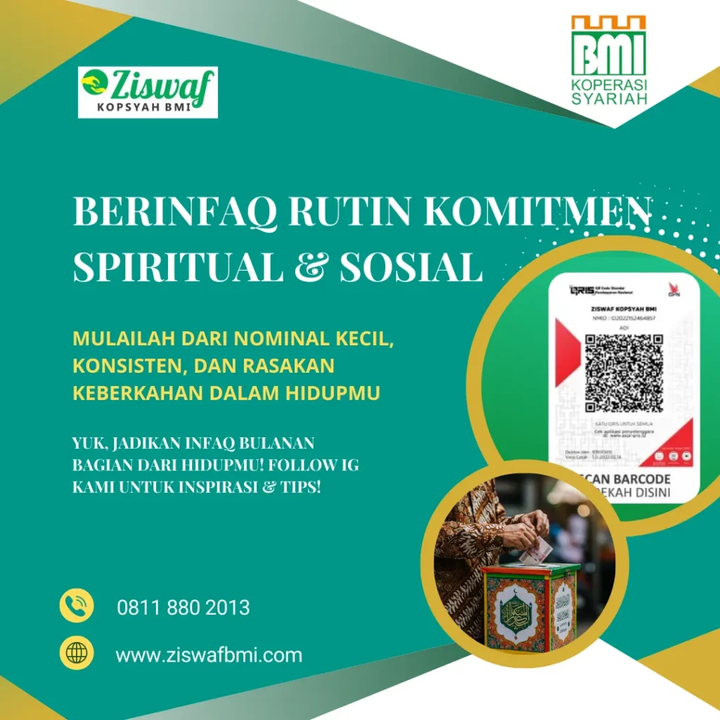Berinfaq rutin setiap bulan untuk keberkahan hidup, donasi digital mudah bersama Ziswaf Kopsyah BMI secara spiritual dan sosial.