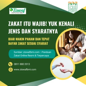 Zakat adalah kewajiban umat Muslim, infografik ini menjelaskan jenis-jenis zakat, syarat pembayaran, dan cara menunaikannya secara online melalui Ziswafbmi.com.
